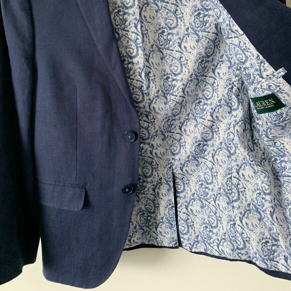 LAUREN by Ralph Lauren | 100% Linen Women’s Blazer Navy Blue - Picture 10 of 16